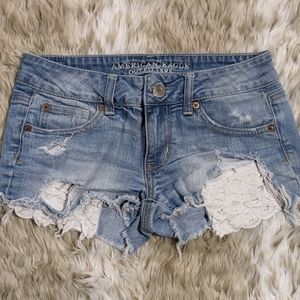 American Eagle Ripped Shortie Shorts with Lace size 0